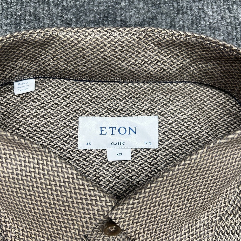 Eton Classic 17 3/4 - 45 Men's Button Shirt Brown Woven Fabric Long Sleeve NWOT - Picture 3 of 8